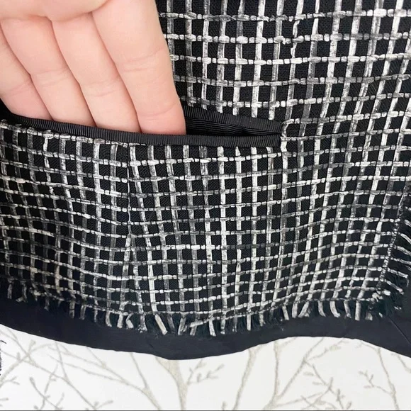 LAFAYETTE 148 NEW YORK Black Textured Tweed Grid Fringe Blazer Jacket 14 office - Picture 7 of 16